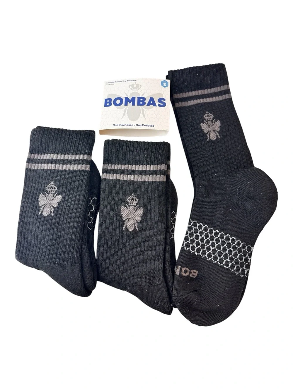 NEW Bombas 3 Pack Kids Black Crew Socks Unisex Youth